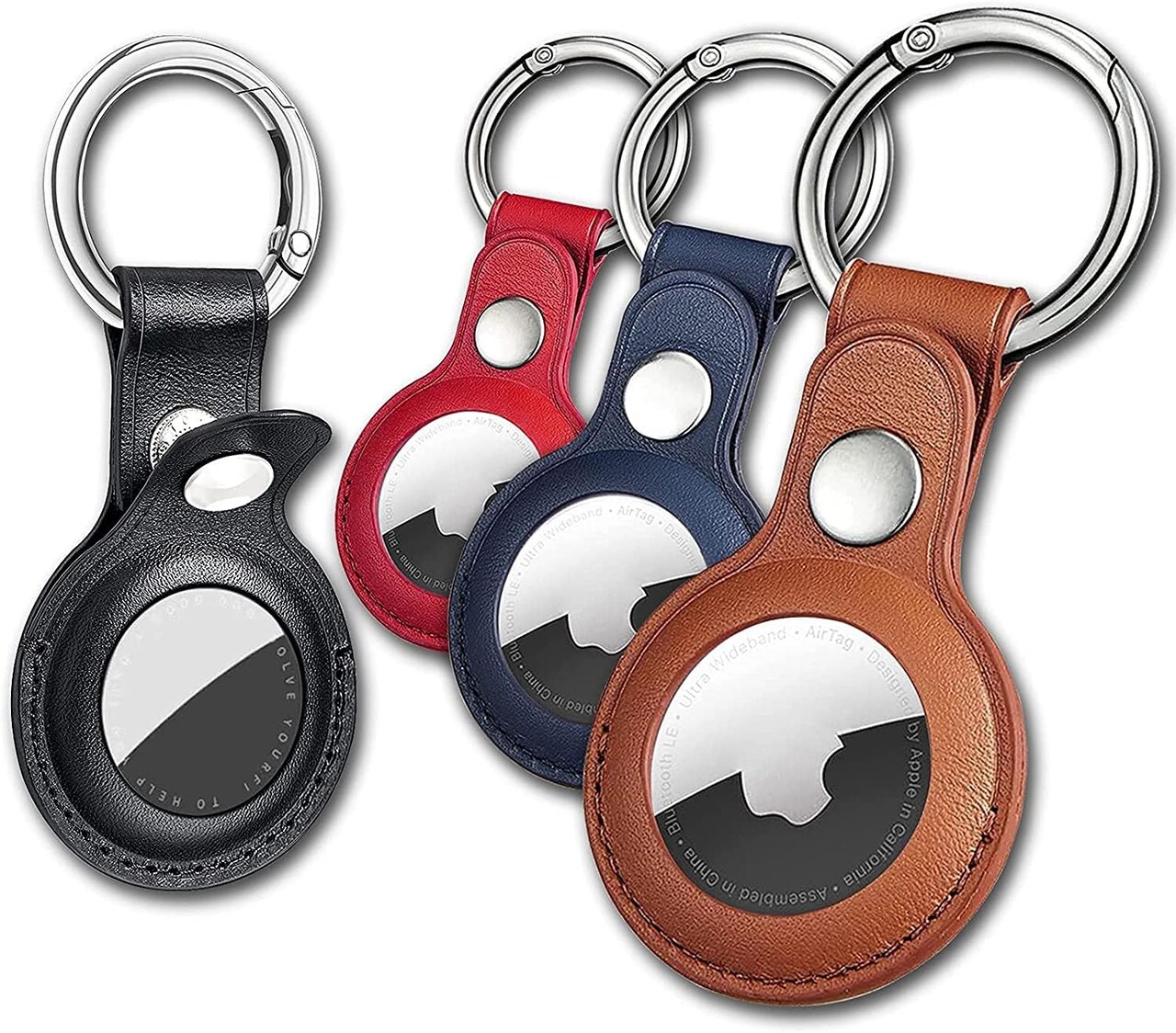 Air Tag Keychain for Apple Airtags Holder, 4 Pack Protective Leather Case Tracker Cover with Airtag Key Ring Compatible New AirTag Dog Collar